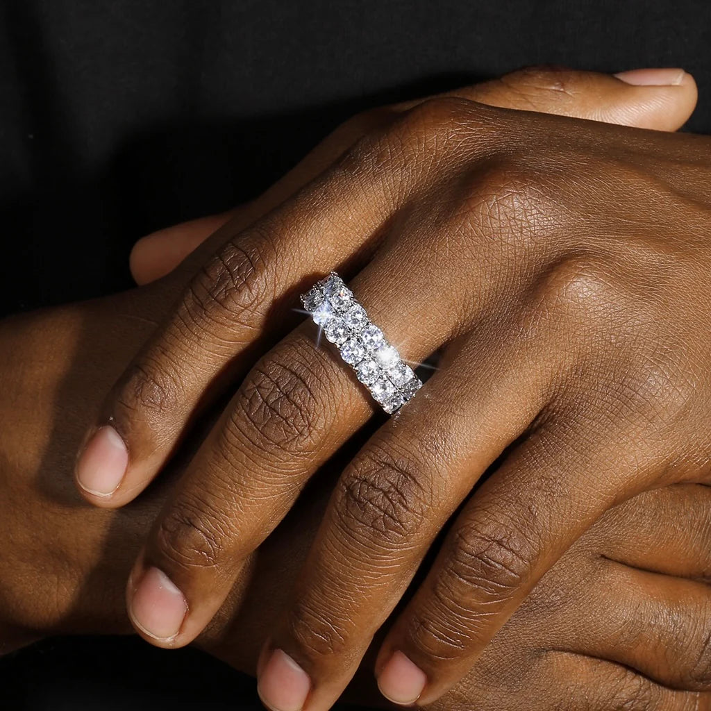 Iced double row tennis ring - Mossanite VVS1 & Silver 925