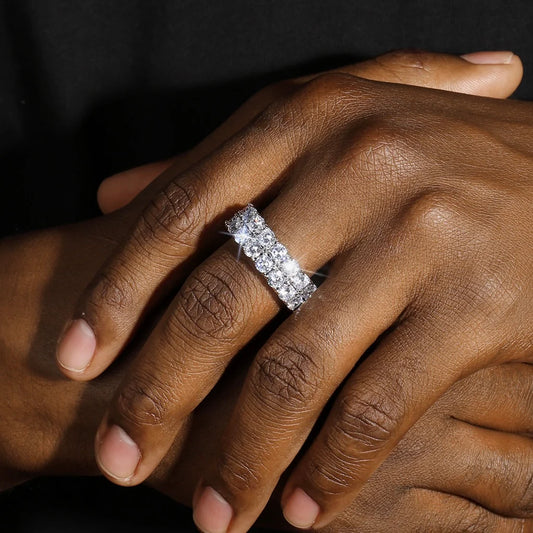 Iced double row tennis ring - Mossanite VVS1 & Silver 925